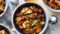 Spicy Pork & Korean Rice Cakes with Baby Bok Choy Spicy Pork & Korean Rice Cakes with Baby Bok Choy