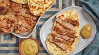 Barbecued pork shoulder steaks with smoked apple sauce and rosemary flatbreads Barbecued pork shoulder steaks with smoked apple sauce and rosemary flatbreads