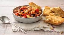 Sicilian Eggplant Stew with Herbed Pork and Garlicky Ciabatta Sicilian Eggplant Stew with Herbed Pork and Garlicky Ciabatta