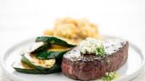 Steak with Garlic-Herb Butter and buttermilk-cheddar mashed potatoes & zucchini Steak with Garlic-Herb Butter and buttermilk-cheddar mashed potatoes & zucchini
