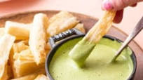 Baked Yuca Fries with Cilantro Dipping Sauce Baked Yuca Fries with Cilantro Dipping Sauce