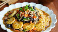 Golden Egg Tofu with Minced, Carrots and Mushrooms Golden Egg Tofu with Minced, Carrots and Mushrooms