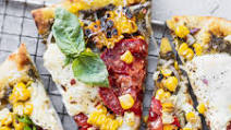 Flatbread Pizza Recipes: Grilled Corn, Burrata, and Pesto Flatbread Flatbread Pizza Recipes: Grilled Corn, Burrata, and Pesto Flatbread