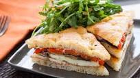 Seared Halloumi Sandwiches on Focaccia with Roasted Vegetables & Fuji Apple Salad Seared Halloumi Sandwiches on Focaccia with Roasted Vegetables & Fuji Apple Salad