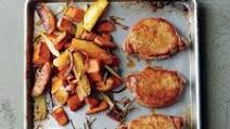 Cider-Dijon Pork Chops with Roasted Sweet Potatoes and Apples Cider-Dijon Pork Chops with Roasted Sweet Potatoes and Apples