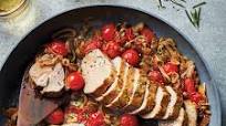One-Pan Pork Tenderloin with Heirloom Tomato & Shallot Confit One-Pan Pork Tenderloin with Heirloom Tomato & Shallot Confit