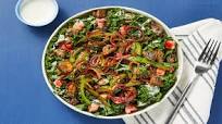Steakhouse Mushroom Kale Salad with Kale, Bell Pepper, Tomato & Horseradish Dressing Steakhouse Mushroom Kale Salad with Kale, Bell Pepper, Tomato & Horseradish Dressing