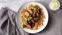 Marinated Steaks with Kiwi Relish over Farro Marinated Steaks with Kiwi Relish over Farro