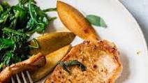 Pork Chops and Pears with Spicy Mustard Greens Pork Chops and Pears with Spicy Mustard Greens
