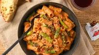Creamy Tomato and Asparagus Rigatoni with cheesy garlic bread Creamy Tomato and Asparagus Rigatoni with cheesy garlic bread