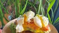 Bruschetta w/ Salmon, Poached Egg, Avocado Dip Bruschetta w/ Salmon, Poached Egg, Avocado Dip