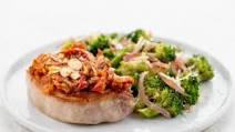Roasted Tomato and Almond Pork Chop with Balsamic Broccoli stovetop cooking Roasted Tomato and Almond Pork Chop with Balsamic Broccoli stovetop cooking