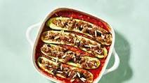 Reduced-Carb Pork-Stuffed Zucchini with Rich Tomato Sauce Reduced-Carb Pork-Stuffed Zucchini with Rich Tomato Sauce