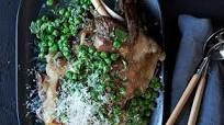 Lamb shoulder braised in wine with peas and pecorino Lamb shoulder braised in wine with peas and pecorino
