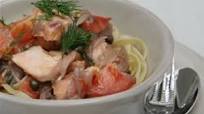 Smoked trout, chilli, caper and dill spaghetti Smoked trout, chilli, caper and dill spaghetti
