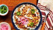Smokehouse Pulled Chicken Bowls with Buttery Jalapeño Corn, Pickled Shallot & Lime Crema Smokehouse Pulled Chicken Bowls with Buttery Jalapeño Corn, Pickled Shallot & Lime Crema