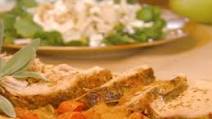 Slow-Cooker Parmesan-Sage Pork Loin and Watercress Salad with Sliced Pears, Goat Cheese and Toasted Pine Nuts Slow-Cooker Parmesan-Sage Pork Loin and Watercress Salad with Sliced Pears, Goat Cheese and Toasted Pine Nuts
