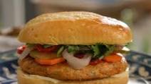 Salmon Burgers with Spicy Quick-Pickled Vegetables Salmon Burgers with Spicy Quick-Pickled Vegetables