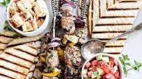 Greek Pork Kebab Platter with Greek Pico de Gallo Greek Pork Kebab Platter with Greek Pico de Gallo