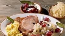 Smoked Pork Chops with Potato Puree, Sauerkraut and Grapes Smoked Pork Chops with Potato Puree, Sauerkraut and Grapes