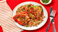 Balsamic Bell Pepper Boats with Bruschetta, Couscous & Mozzarella Balsamic Bell Pepper Boats with Bruschetta, Couscous & Mozzarella