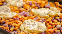 Honey Mustard Chicken & Sweet Potato Sheet Pan Dinner Honey Mustard Chicken & Sweet Potato Sheet Pan Dinner