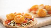 Crispy Buffalo Shrimp Tostadas with blue cheese Crispy Buffalo Shrimp Tostadas with blue cheese