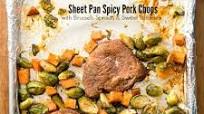 Sheet Pan Spicy Pork Chops with Brussels Sprouts and Sweet Potatoes Recipe Sheet Pan Spicy Pork Chops with Brussels Sprouts and Sweet Potatoes Recipe