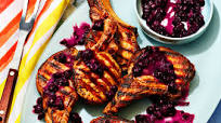 Grilled Pork Chops with Burst Blueberry Sauce Grilled Pork Chops with Burst Blueberry Sauce