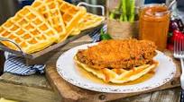 Fried Chicken and Waffles with Homemade Sriracha Fried Chicken and Waffles with Homemade Sriracha