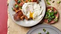 Potato Waffles with Bacon, Eggs, & Charred Scallions Potato Waffles with Bacon, Eggs, & Charred Scallions