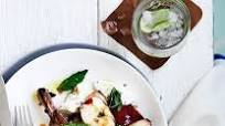 Grilled veal cutlets with peach, mozzarella and basil Grilled veal cutlets with peach, mozzarella and basil