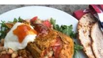 Indian salmon salad with spiced beans, flat breads, mango chutney and yoghurt Indian salmon salad with spiced beans, flat breads, mango chutney and yoghurt