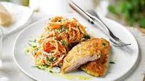 Veal Milanese with tomato spaghetti Veal Milanese with tomato spaghetti