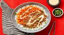 Sesame Soy Beef Bowls with Carrots, Buttery Rice & Sriracha Mayo Sesame Soy Beef Bowls with Carrots, Buttery Rice & Sriracha Mayo