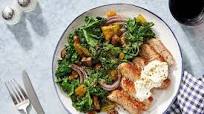 Seared Pork Chops & Tzatziki with Mushrooms, Kale & Shishito Peppers Seared Pork Chops & Tzatziki with Mushrooms, Kale & Shishito Peppers