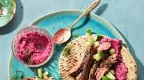 Padma Lakshmi's Beef Shawarma with Beet Yogurt Sauce Padma Lakshmi's Beef Shawarma with Beet Yogurt Sauce