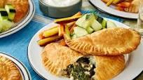 Greek Spinach & Feta Cheese Pies with Yogurt Sauce & Roasted Carrots Greek Spinach & Feta Cheese Pies with Yogurt Sauce & Roasted Carrots