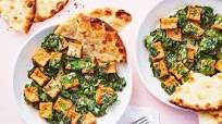 Tofu Saag Paneer with Buttery Toasted Pita Tofu Saag Paneer with Buttery Toasted Pita