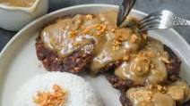 Vegan Jollibee Style Burger Steaks and Mushroom Gravy Vegan Jollibee Style Burger Steaks and Mushroom Gravy
