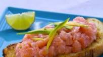 Bruschetta with Norwegian Salmon Tartar, Lime and Flaked Avocado Bruschetta with Norwegian Salmon Tartar, Lime and Flaked Avocado