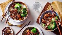 Pork teriyaki, rice and broccoli Pork teriyaki, rice and broccoli