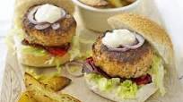 Pork burgers with herby chips Pork burgers with herby chips