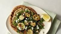 Roasted Zucchini Flatbread with Hummus, Arugula, Goat Cheese, and Almonds Roasted Zucchini Flatbread with Hummus, Arugula, Goat Cheese, and Almonds