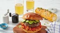 Togarashi-Pimento Cheeseburgers with Spicy Sesame Corn on the Cob Togarashi-Pimento Cheeseburgers with Spicy Sesame Corn on the Cob