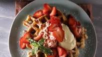 Strawberry Waffles with Strawberry-Black Pepper Butter and Lemon Curd Cream Strawberry Waffles with Strawberry-Black Pepper Butter and Lemon Curd Cream