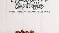 Eggless Chocolate Chip Waffles with Strawberry Cream Cheese Sauce Eggless Chocolate Chip Waffles with Strawberry Cream Cheese Sauce