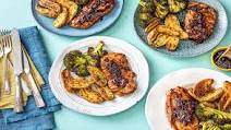 Cherry Balsamic Pork Chops with Thyme-Roasted Potatoes and Broccoli Cherry Balsamic Pork Chops with Thyme-Roasted Potatoes and Broccoli