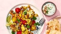 Sheet Pan Aloo Gobi And Chickpeas With Coconut Raita Sheet Pan Aloo Gobi And Chickpeas With Coconut Raita