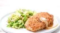 Pretzel-Crusted Pork Chop with brown sugar Dijonnaise and shaved Brussels sprouts Pretzel-Crusted Pork Chop with brown sugar Dijonnaise and shaved Brussels sprouts
